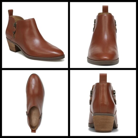 💕VIONIC💕 Cecily Ankle Boot Waterproof Leather Cognac Booties 9 New Without Box - Picture 2 of 16